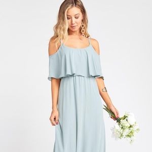SMYM Caitlin Ruffle Maxi Dress M Silver Sage Crisp